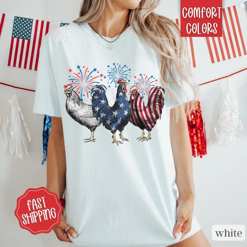 Patriotic Chicken Shirt Comfort Colors July 4th Shirt USA America Memorial Day Shirt T-Shirts, Hoodie, Sweatshirt - T-Shirt, Sweatshirt, Hoodie