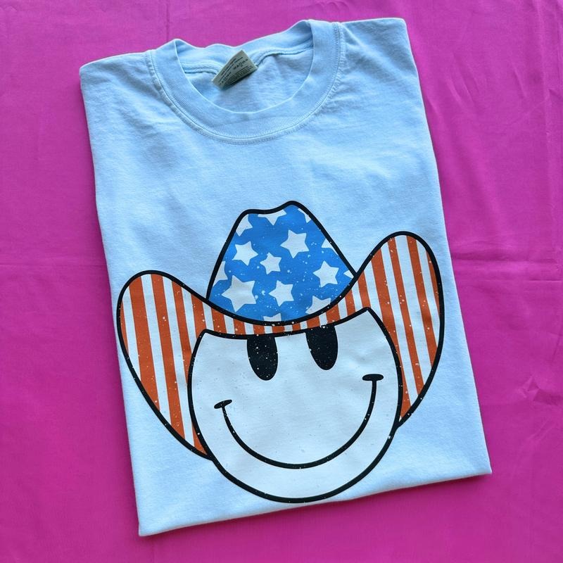 Patriotic Cowboy Happy Face Comfort Colors T-Shirts, Hoodie, Sweatshirt - T-Shirt, Sweatshirt, Hoodie
