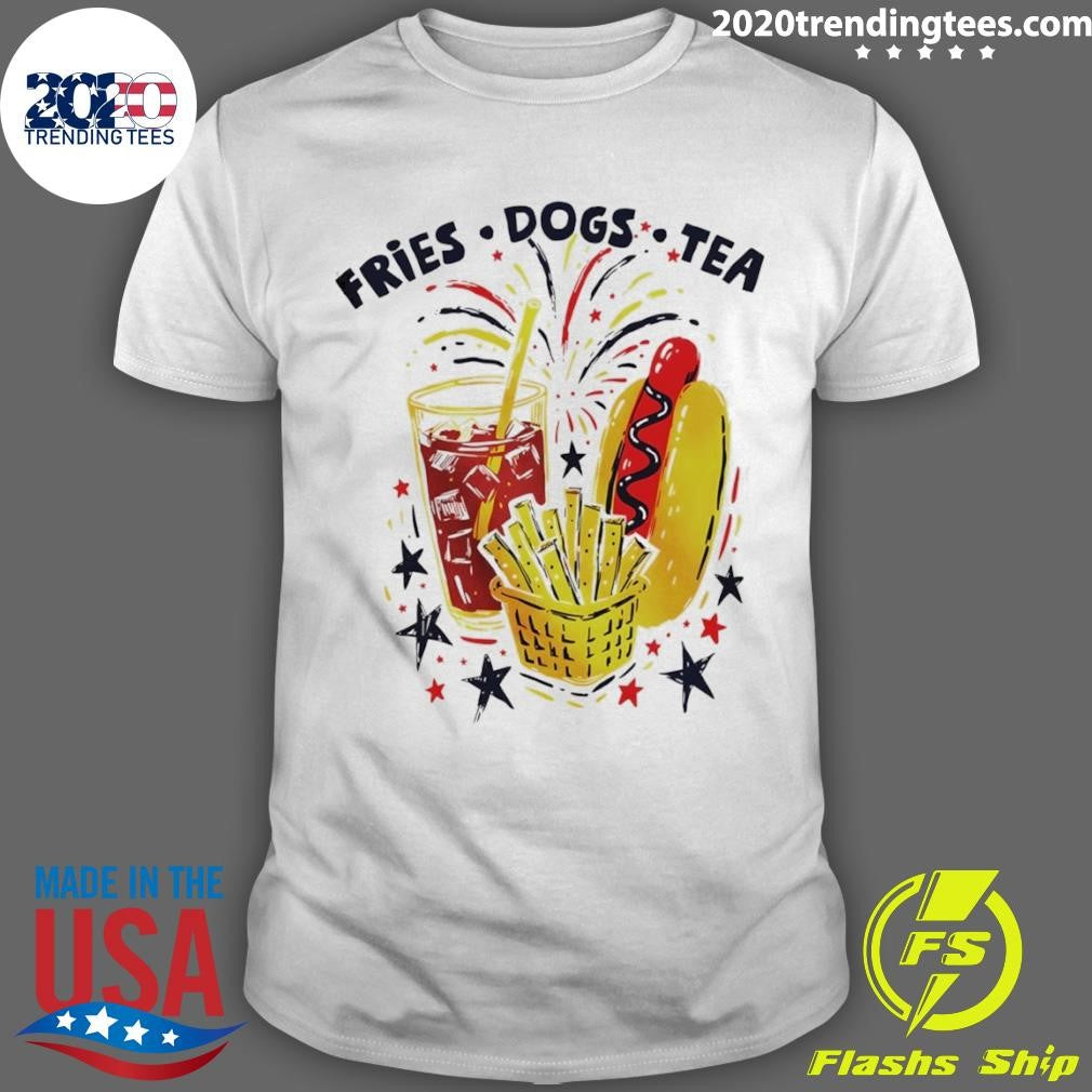 Patriotic Fries Dogs Tea Fourth Of July Fdt America 250th Anniversary Celebration Shirt Unisex T-shirt, Sweatshirt, Hoodie, Long Sleeve Tee - T-Shirt, Sweatshirt, Hoodie