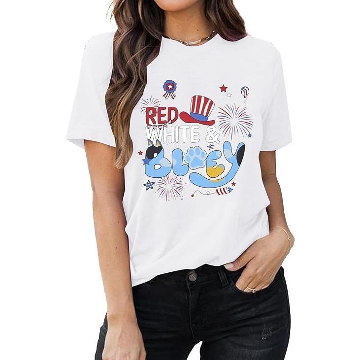 Patriotic Shirts 4th July Independence Day Red White Blue Letter Cute Dog Short Sleeve T-Shirts, Hoodie, Sweatshirt - T-Shirt, Sweatshirt, Hoodie