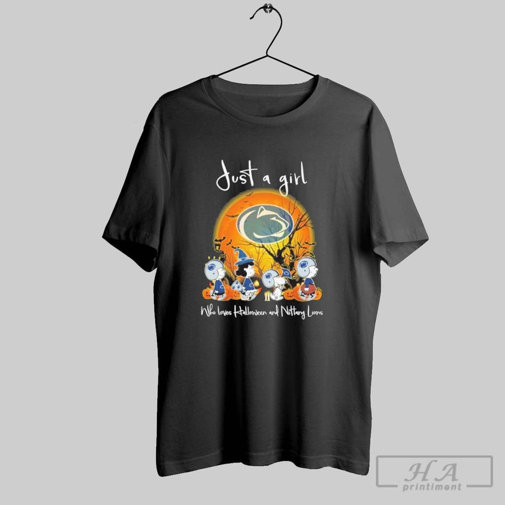 Peanuts Moon Just A Girl Who Loves Halloween And Nittany Lions Unisex T-shirt, Sweatshirt, Hoodie, Long Sleeve Tee - T-Shirt, Sweatshirt, Hoodie