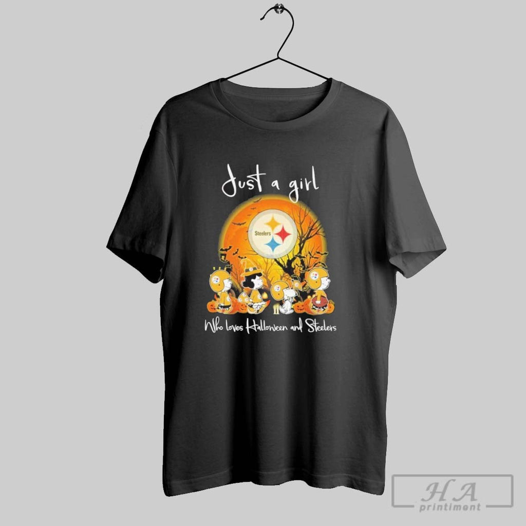 Peanuts Moon Just A Girl Who Loves Halloween And Steelers Unisex T-shirt, Sweatshirt, Hoodie, Long Sleeve Tee - T-Shirt, Sweatshirt, Hoodie