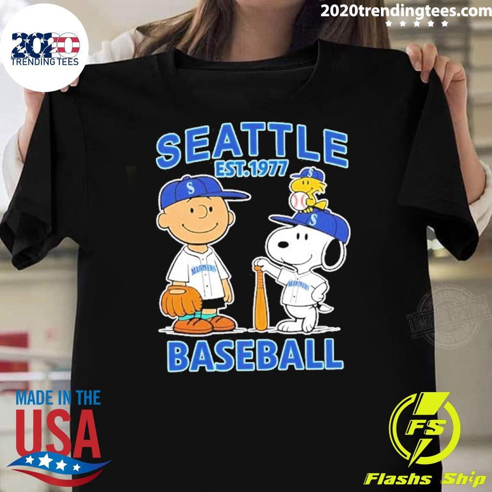 Peanuts X Seattle Mariners Baseball Est 1977 Shirt Unisex T-shirt, Sweatshirt, Hoodie, Long Sleeve Tee - T-Shirt, Sweatshirt, Hoodie