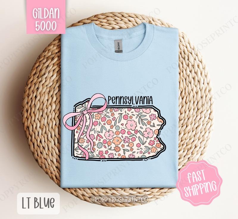 Pennsylvania Floral Bow Gildan Cute State Coquette Top T-Shirts, Hoodie, Sweatshirt - T-Shirt, Sweatshirt, Hoodie