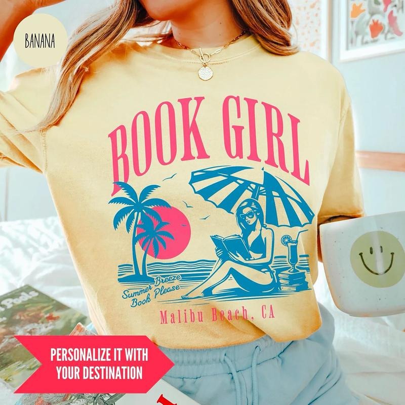 Personalized Book Girl Summer Shirt Retro Beach Book Lover Vacation Vintage Romance Reader Girly Bookish Shirt Booktok Bookworm Her Booktok Shirt T-Shirts, Hoodie, Sweatshirt - T-Shirt, Sweatshirt, Hoodie