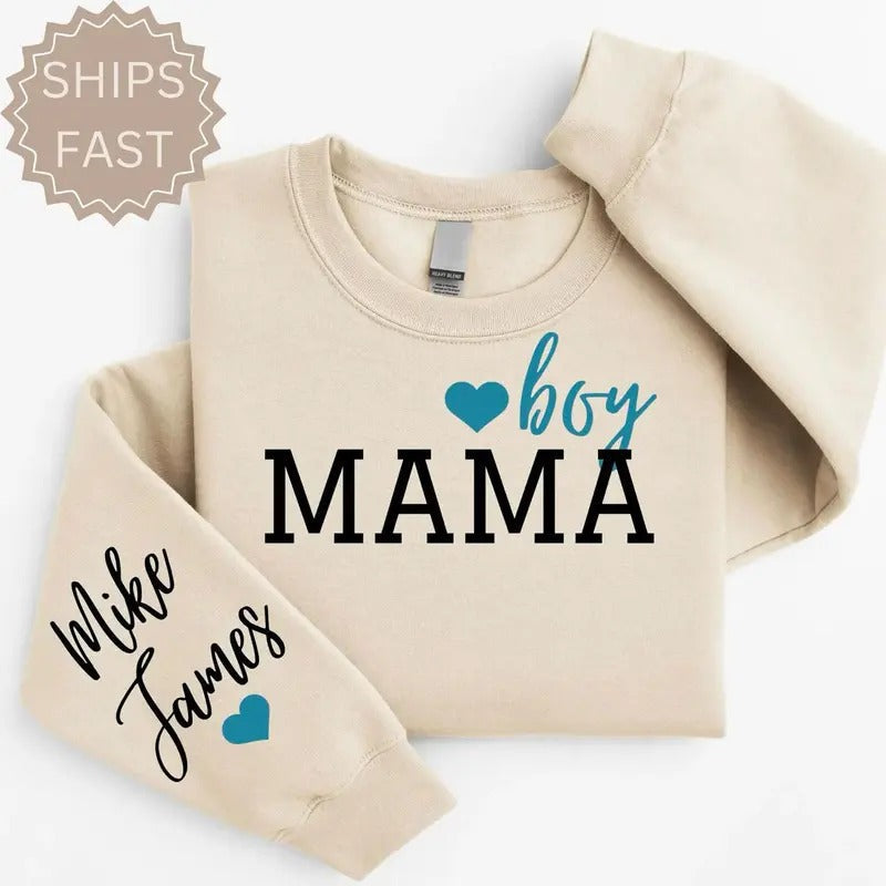 Personalized Boy Mama Custom Mom New Mama Shirt Baby Announcement Mom T-Shirts, Hoodie, Sweatshirt - T-Shirt, Sweatshirt, Hoodie