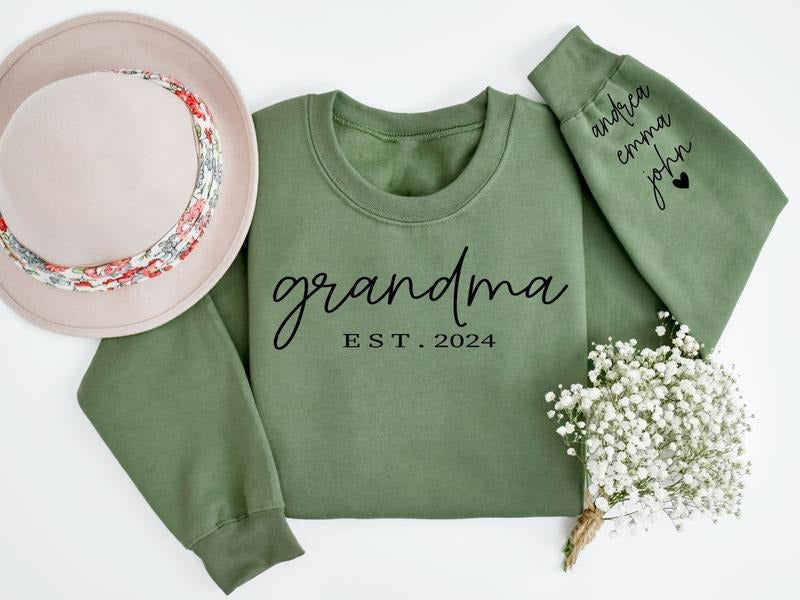 Personalized Grandma Grandkids Names Sleeve Custom Granny Est Date Gramma Grandma T-Shirts, Hoodie, Sweatshirt - T-Shirt, Sweatshirt, Hoodie