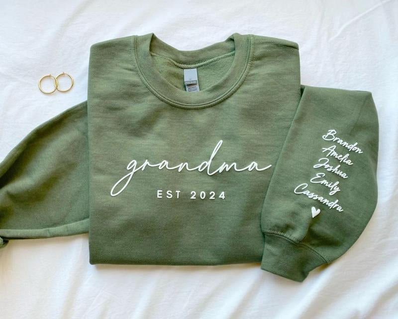 Personalized Grandma Names Sleeve Nana Puff Print Shirt Embrossed Granny New Grandma T-Shirts, Hoodie, Sweatshirt - T-Shirt, Sweatshirt, Hoodie