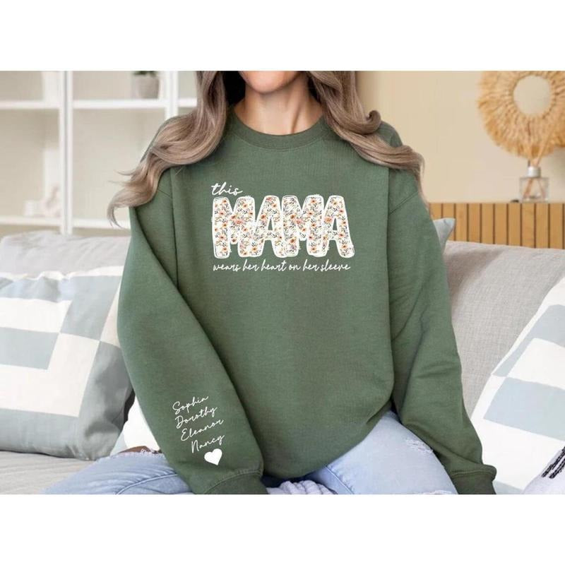Personalized Mama Names Jumper Mom Custom Name Mom Wears Heart Sleeve New Mom T-Shirts, Hoodie, Sweatshirt - T-Shirt, Sweatshirt, Hoodie