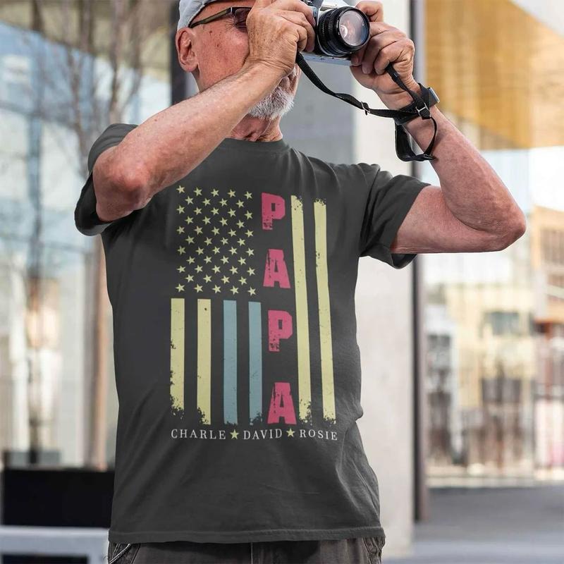 Personalized Papa Shirt Dad Papa Shirt Names American Flag US Papa Shirt Grandpa T-Shirts, Hoodie, Sweatshirt - T-Shirt, Sweatshirt, Hoodie