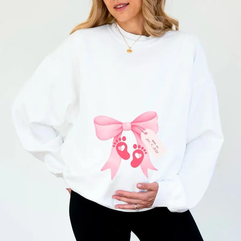 Personalized Pregnancy Announcement Mom Be Pregnancy Reveal Shirt Coquette Bow Gender Reveal Custom Maternity Shirt T-Shirts, Hoodie, Sweatshirt - T-Shirt, Sweatshirt, Hoodie