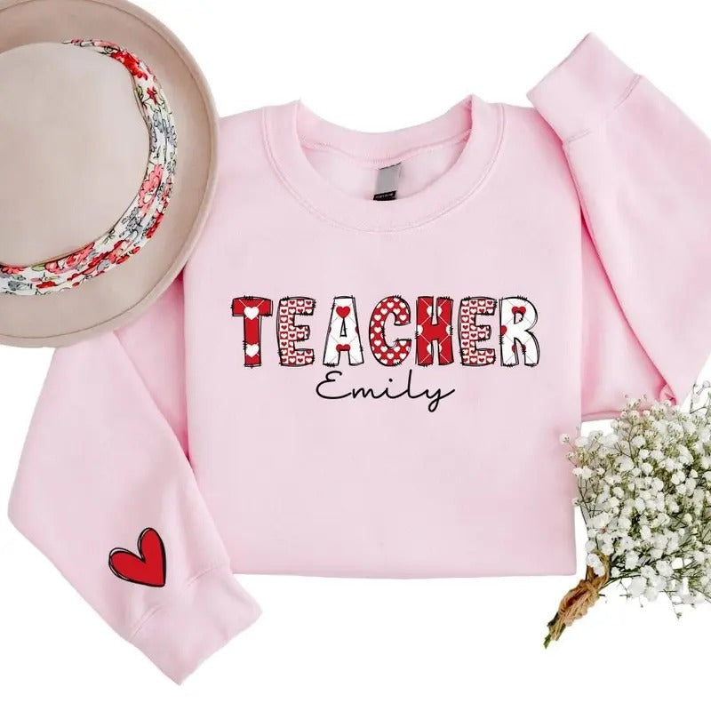 Personalized Valentine'S Heart Valentines Initial Sleeve Custom Name Valentine'S Giftstyle{N002}2 T-Shirts, Hoodie, Sweatshirt - T-Shirt, Sweatshirt, Hoodie