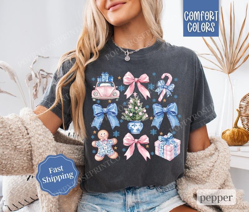 Pink & Blue Shirt Comfort Colors Cute Xmas T-Shirts, Hoodie, Sweatshirt - T-Shirt, Sweatshirt, Hoodie