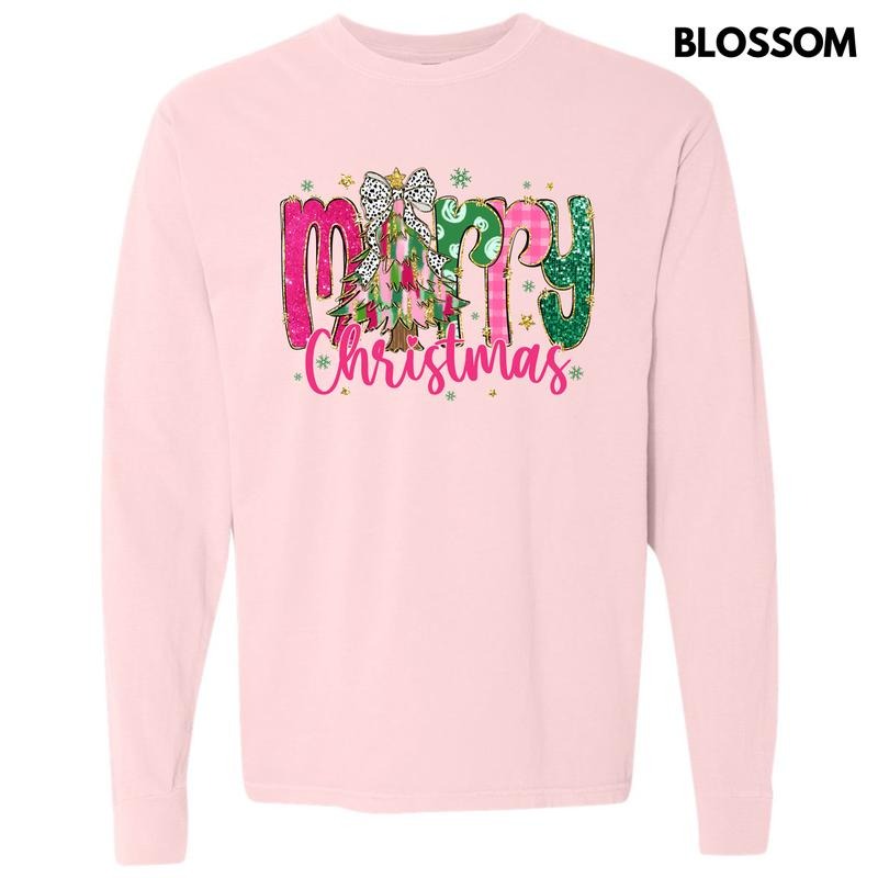 Pink & Green Merry Long Sleeve Comfort Colors 'NLB' T-Shirts, Hoodie, Sweatshirt - T-Shirt, Sweatshirt, Hoodie