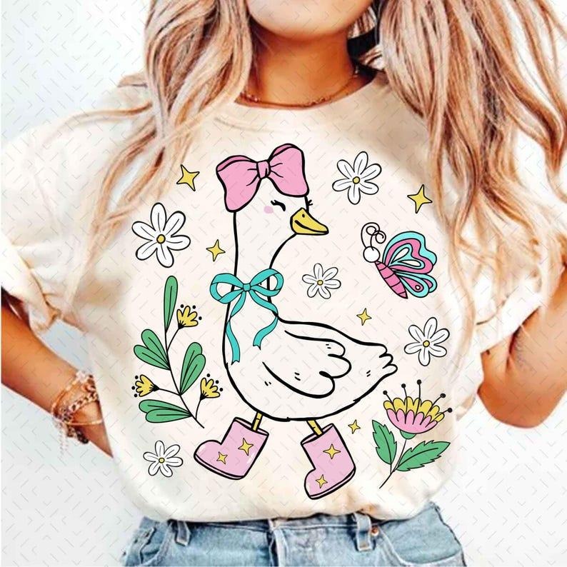 Pink Coquette Goose Mama Goose Spring Floral Goose Girly Coquette Bow Girl Goose Funny Animal Clipart Shirt T-Shirts, Hoodie, Sweatshirt - T-Shirt, Sweatshirt, Hoodie