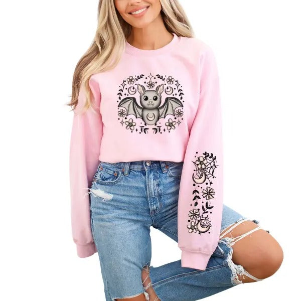 Pink Cute Bat Halloween Full Sleeve Detailed Graphics Retro & Adorable Comfy & Halloween Multiple & Sizes Up 4X Cozy Fall Nights Cute & Spooky Bat Full Sleeve Retro Art T-Shirts, Hoodie, Sweatshirt - T-Shirt, Sweatshirt, Hoodie