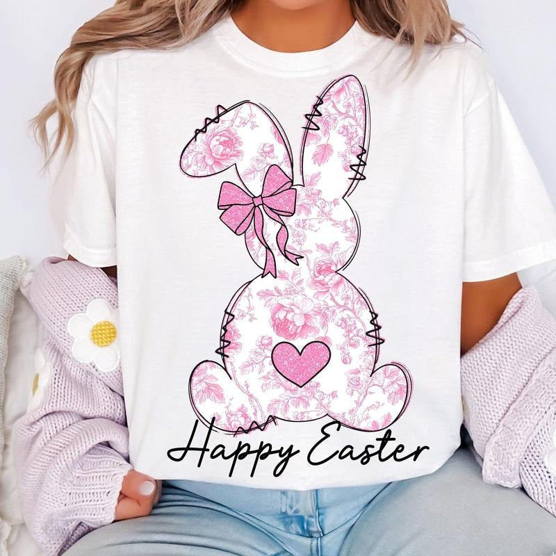 Pink Floral Chinoiserie Bunny Happy Easter Easter Pink Toile Easter Rabbit Grand Millennial Easter T-Shirts, Hoodie, Sweatshirt - T-Shirt, Sweatshirt, Hoodie