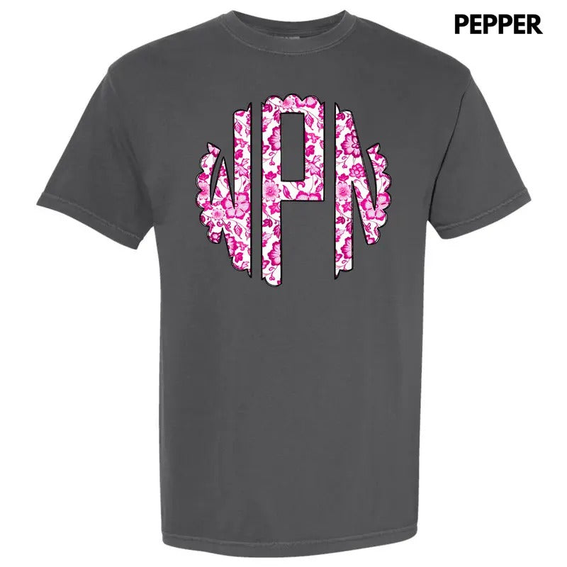 Pink Florals Monogram Comfort Colors 'NLB' T-Shirts, Hoodie, Sweatshirt - T-Shirt, Sweatshirt, Hoodie