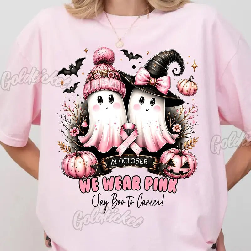 Pink Ghost Breast Cancer Halloween October We Pink Ghost Breast Cancer Awareness Man T-Shirts, Hoodie, Sweatshirt - T-Shirt, Sweatshirt, Hoodie