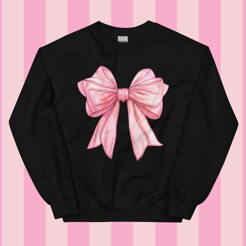 Pink Girly Coquette Bow Relaxed Fit Printed USA Womenswear Casual Comfort Cotton Top Athletic Boho Chic T-Shirts, Hoodie, Sweatshirt - T-Shirt, Sweatshirt, Hoodie