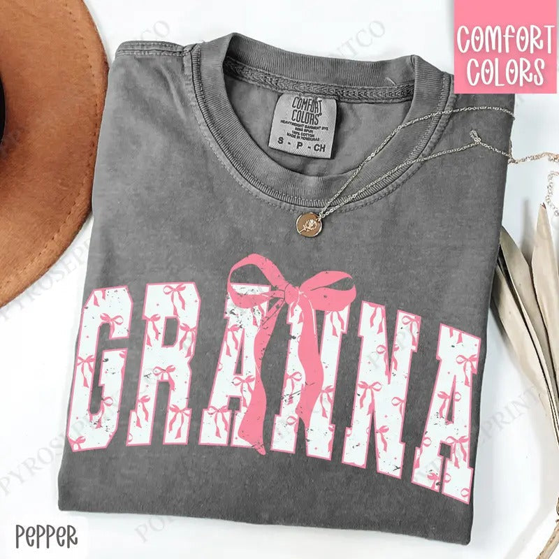 Pink Granna Bow Shirt Comfort Colors Cute T-Shirts, Hoodie, Sweatshirt - T-Shirt, Sweatshirt, Hoodie