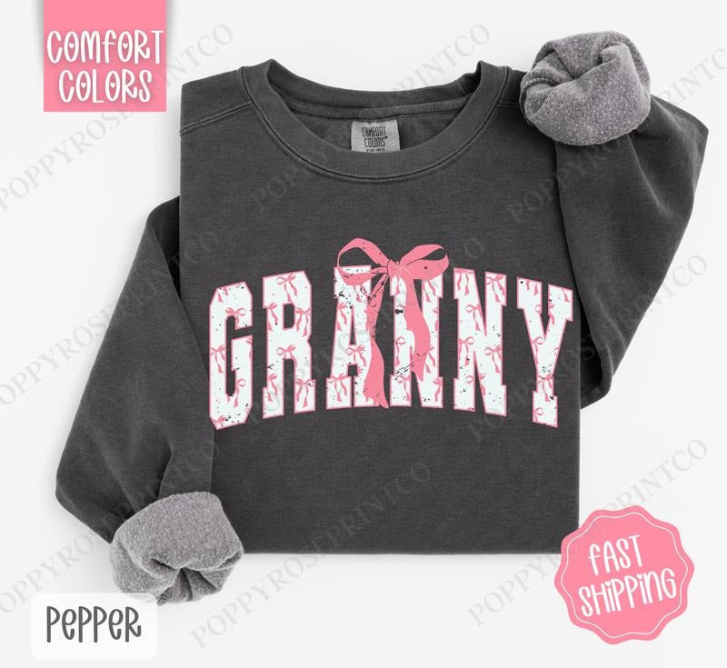 Pink Granny Bow Comfort Colors Cute T-Shirts, Hoodie, Sweatshirt - T-Shirt, Sweatshirt, Hoodie