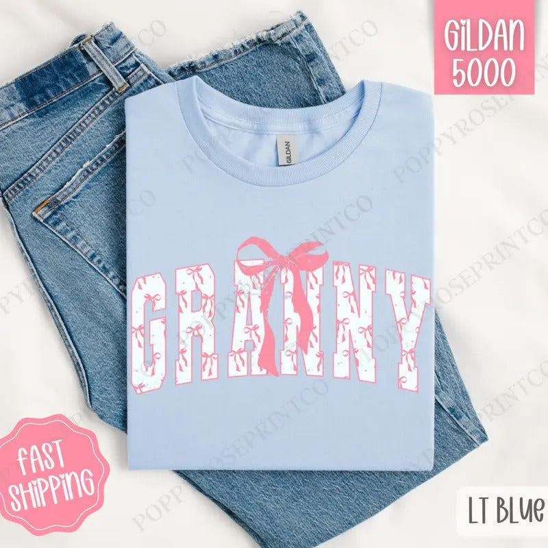 Pink Granny Bow Shirt Gildan Cute Plus Sizes T-Shirts, Hoodie, Sweatshirt - T-Shirt, Sweatshirt, Hoodie