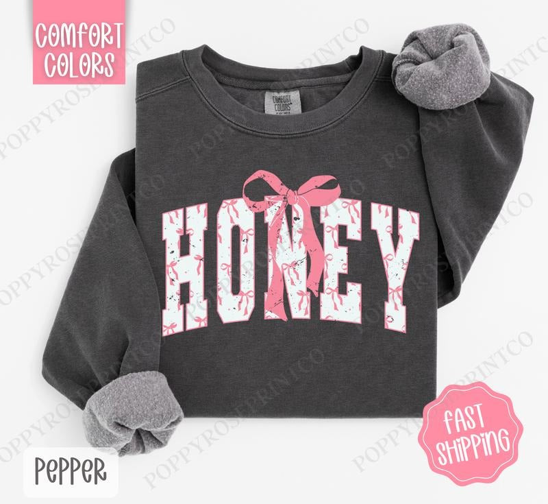 Pink Honey Bow Comfort Colors Cute T-Shirts, Hoodie, Sweatshirt - T-Shirt, Sweatshirt, Hoodie