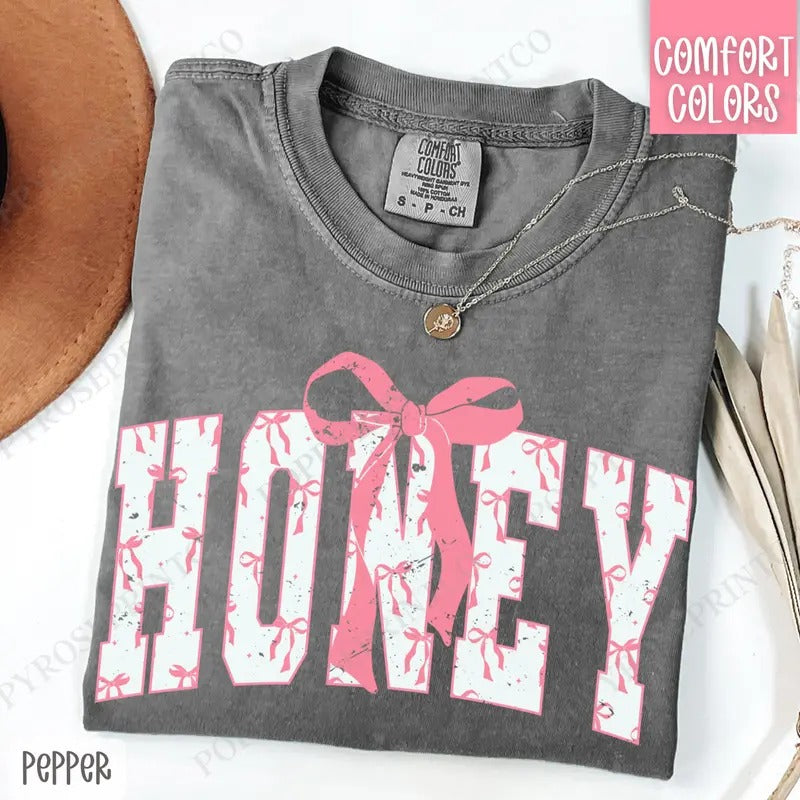 Pink Honey Bow Shirt Comfort Colors Cute T-Shirts, Hoodie, Sweatshirt - T-Shirt, Sweatshirt, Hoodie