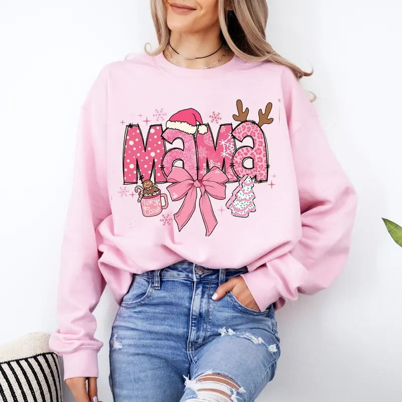 Pink Mama Mama Shirt Pink Coquette Merry Doodles Shirt Merry Bright T-Shirts, Hoodie, Sweatshirt - T-Shirt, Sweatshirt, Hoodie