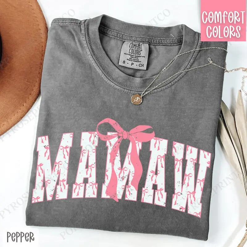 Pink Mamaw Bow Shirt Comfort Colors Cute T-Shirts, Hoodie, Sweatshirt - T-Shirt, Sweatshirt, Hoodie