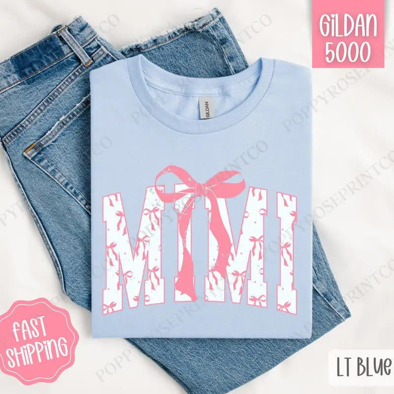 Pink Mimi Bow Shirt Gildan Cute Plus Sizes T-Shirts, Hoodie, Sweatshirt - T-Shirt, Sweatshirt, Hoodie