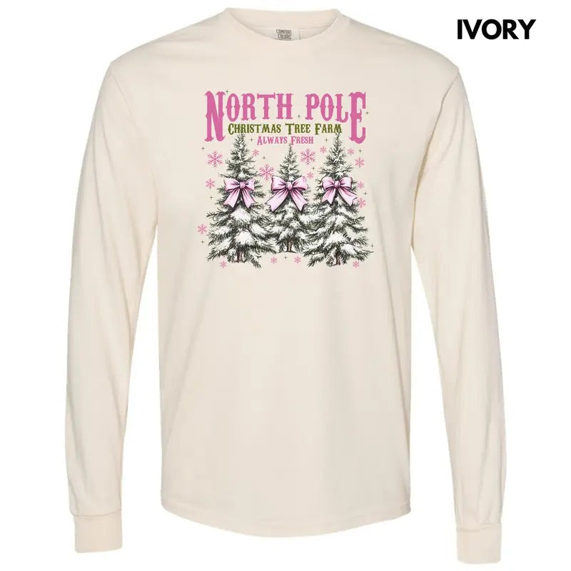 Pink North Pole Tree Farm Long Sleeve Comfort Colors 'NLB' T-Shirts, Hoodie, Sweatshirt - T-Shirt, Sweatshirt, Hoodie