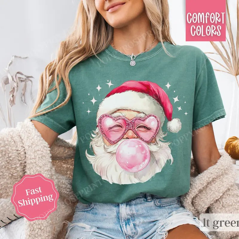Pink Santa Bubble Shirt Comfort Colors Coquette Xmas T-Shirts, Hoodie, Sweatshirt - T-Shirt, Sweatshirt, Hoodie