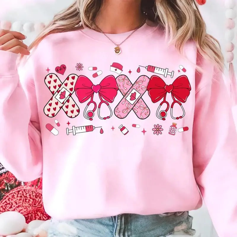 Pink Valentine Nurse Coquette Valentine Nurse Nurse Life Valentine Shirt Nurse Valentine Xoxo Valentine Nurse T-Shirts, Hoodie, Sweatshirt - T-Shirt, Sweatshirt, Hoodie