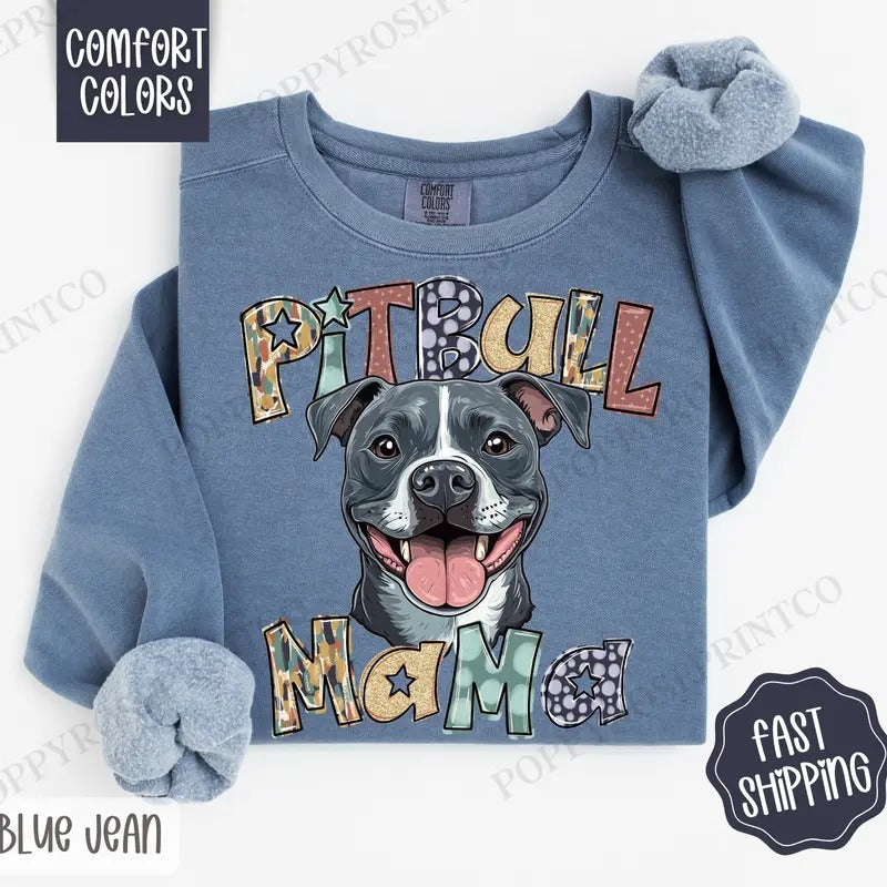 Pitbull Mama Comfort Colors Mama Cute Dog Mom T-Shirts, Hoodie, Sweatshirt - T-Shirt, Sweatshirt, Hoodie