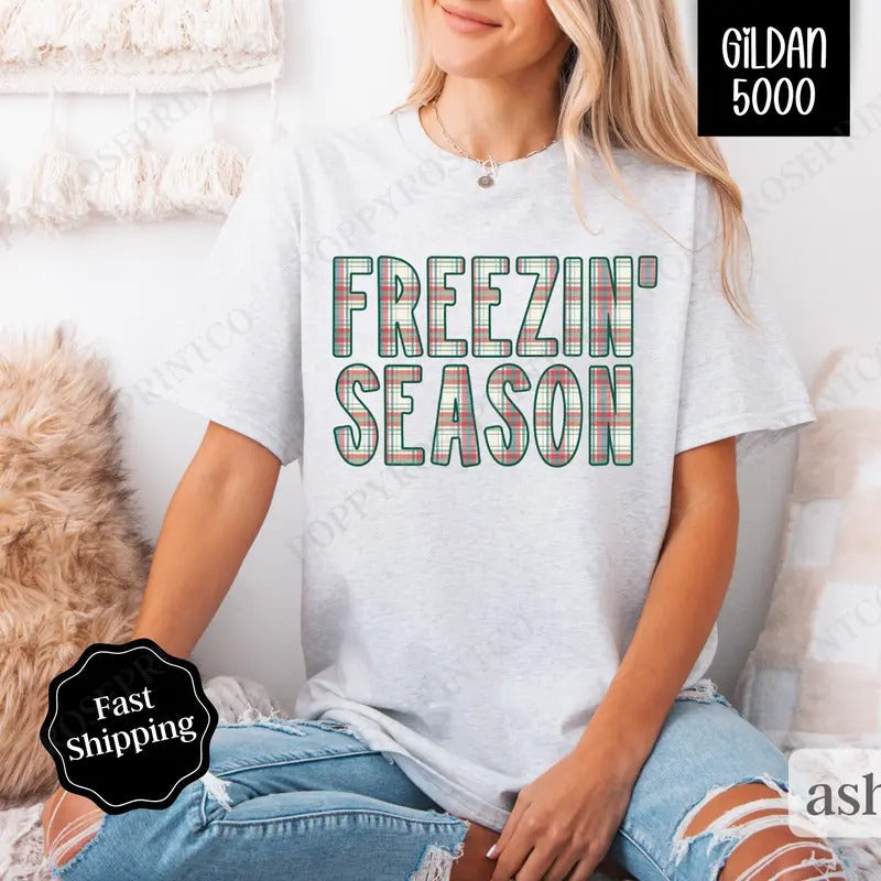 Plaid Freezin' Season Shirt Gildan Winter Plus Sizes T-Shirts, Hoodie, Sweatshirt - T-Shirt, Sweatshirt, Hoodie