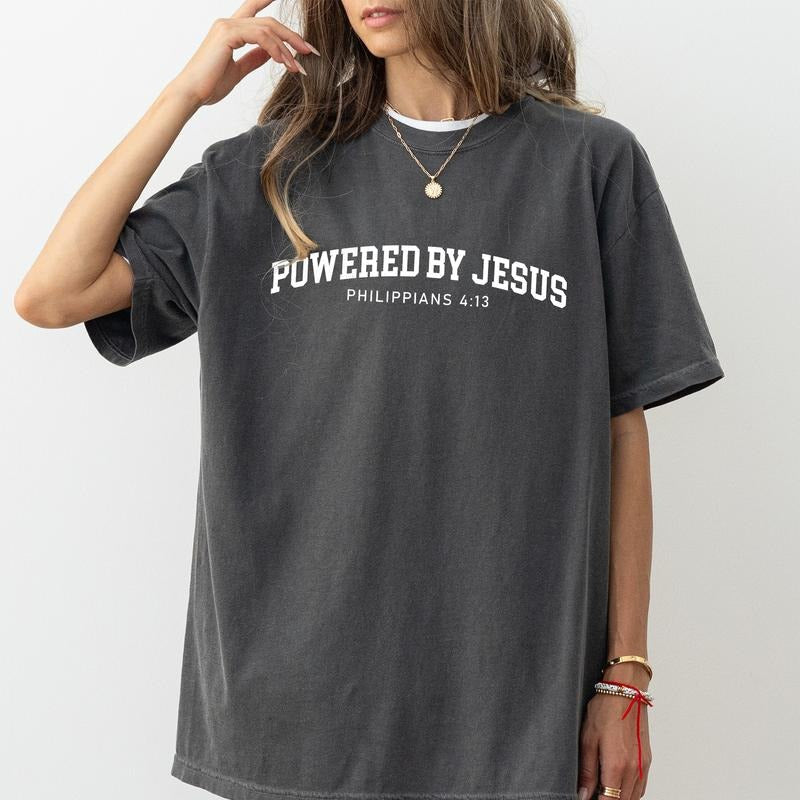 Powered Jesus Shirt Comfort Colors Bible Verse Religious Christian Baptism Faith Based Womenswear T-Shirts, Hoodie, Sweatshirt - T-Shirt, Sweatshirt, Hoodie