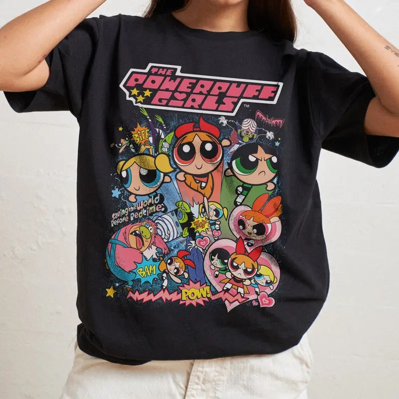Powerpuff Vintage Cute Retro Cartoon Baddie Bubblegum Girl Top Womenswear Streetwear Y2k Oversize T-Shirts, Hoodie, Sweatshirt - T-Shirt, Sweatshirt, Hoodie