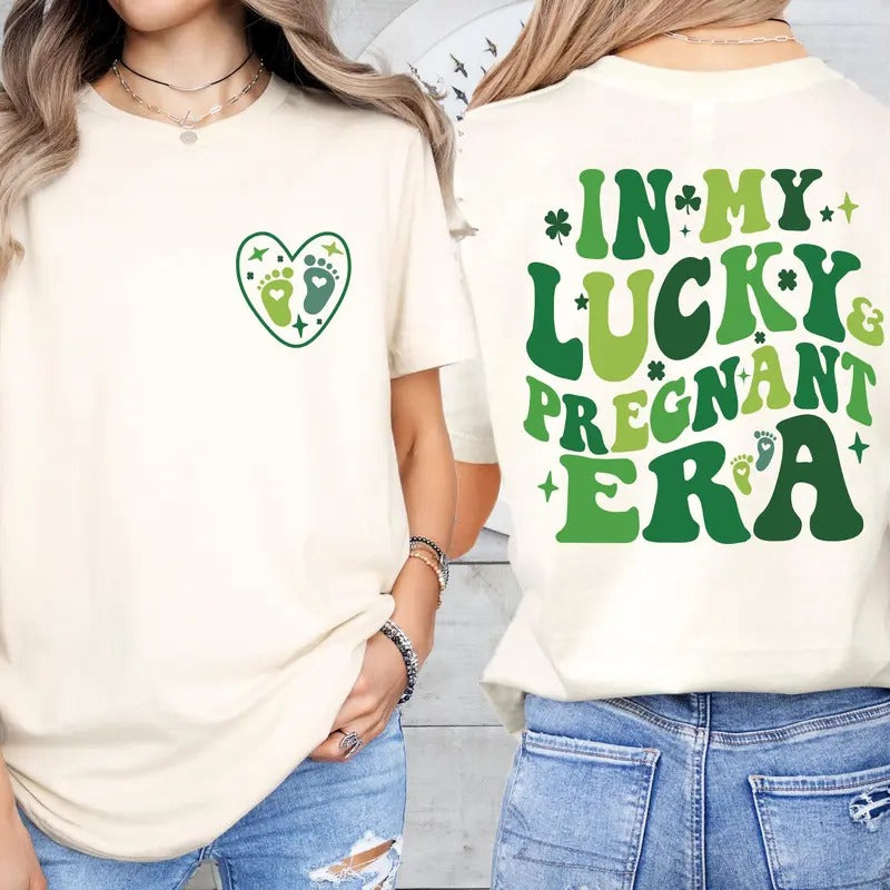 Pregnant St Patricks Day Baby Announcement Shirt Irish Pregnant Mom Shirt Lucky Pregnancy Shirt Baby Shower St Patrick Party Shirt T-Shirts, Hoodie, Sweatshirt - T-Shirt, Sweatshirt, Hoodie