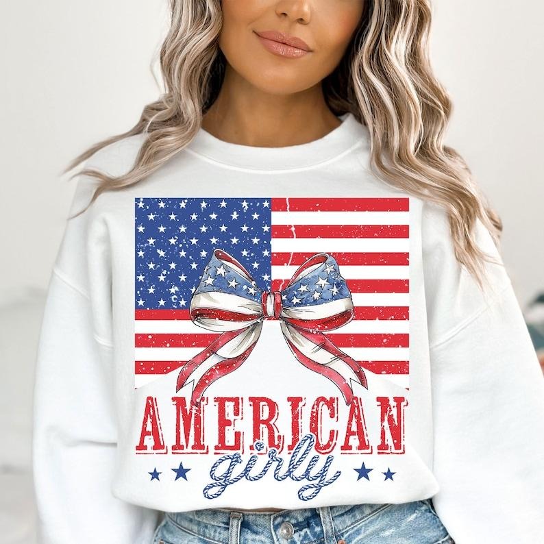 American Girly Coquette 4th July 4th July American Flag T-Shirts, Hoodie, Sweatshirt - T-Shirt, Sweatshirt, Hoodie