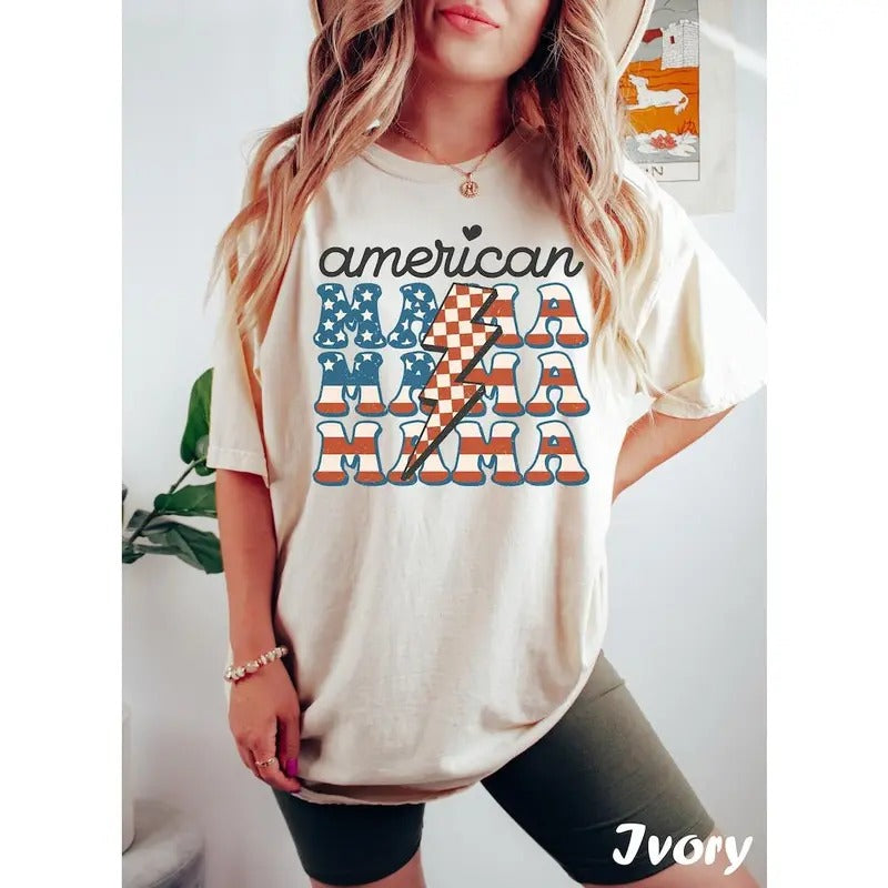 American Mama Shirt 4th July Shirt Mom Patriotic Mom Mama Be Retro American Shirt T-Shirts, Hoodie, Sweatshirt - T-Shirt, Sweatshirt, Hoodie