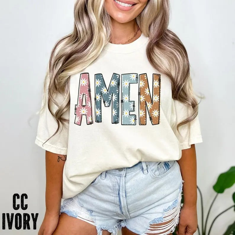 Boho AMEN Shirt Inspirational Shirt Christian Shirt Bible Verse Shirt Religious Shirt Cute Floral Amen Shirt T-Shirts, Hoodie, Sweatshirt - T-Shirt, Sweatshirt, Hoodie