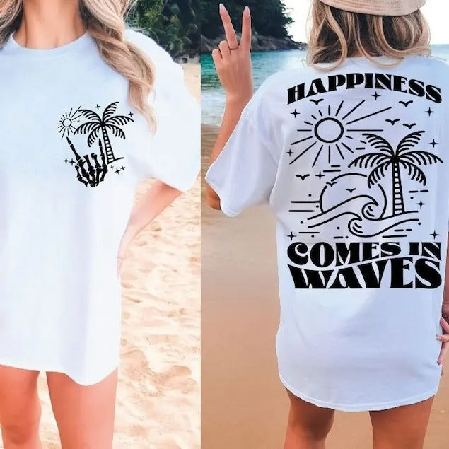 Happiness Waves Summer Shirt Positive Waves Beach Summer Vacay T-Shirts, Hoodie, Sweatshirt - T-Shirt, Sweatshirt, Hoodie