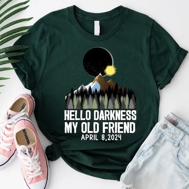 Hello Darkness My Old Friend April 8 2024 Total Solar Eclipse Celestial Event Shirt Astronomy T-Shirts, Hoodie, Sweatshirt - T-Shirt, Sweatshirt, Hoodie