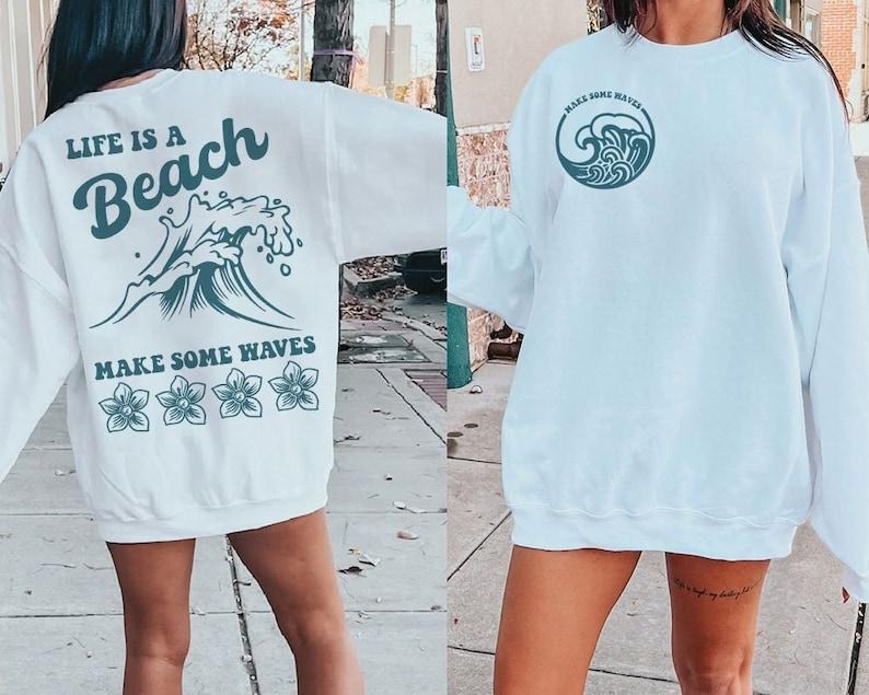 Life Is Beach Make Some Waves Retro Summer Summer Summer Summer Waves T-Shirts, Hoodie, Sweatshirt - T-Shirt, Sweatshirt, Hoodie