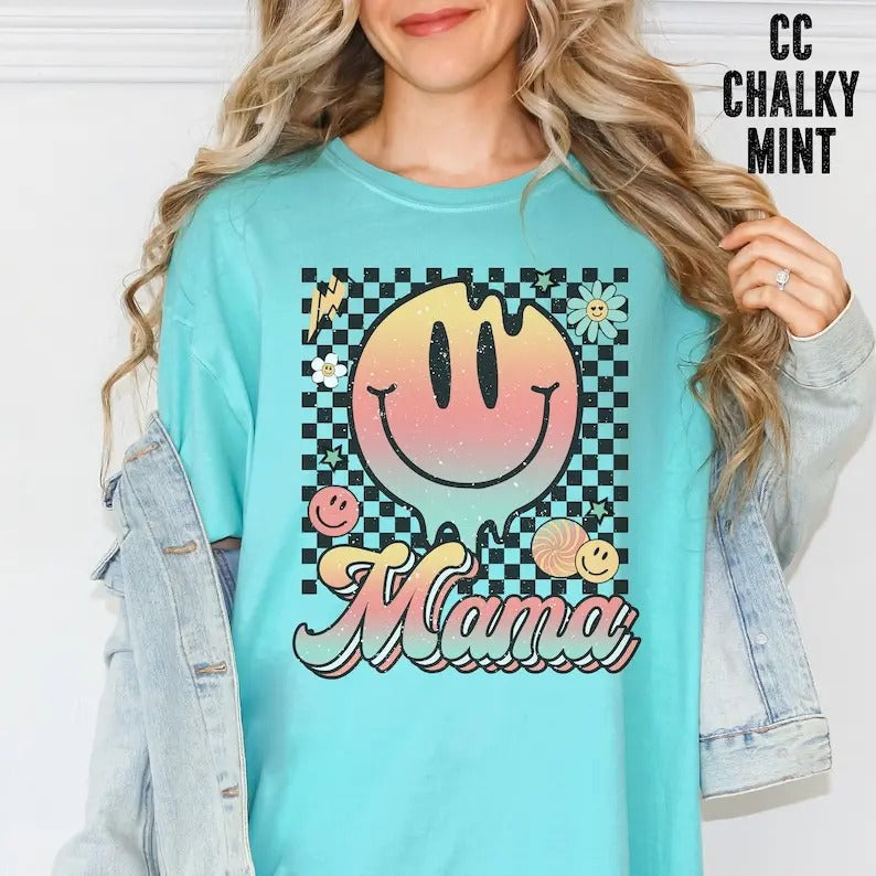 MAMA Shirt New Mom Shirt Motherhood Shirt Hot Mess Mama Shirt Boho Mama Shirt Smiley Face Mama T-Shirts, Hoodie, Sweatshirt - T-Shirt, Sweatshirt, Hoodie