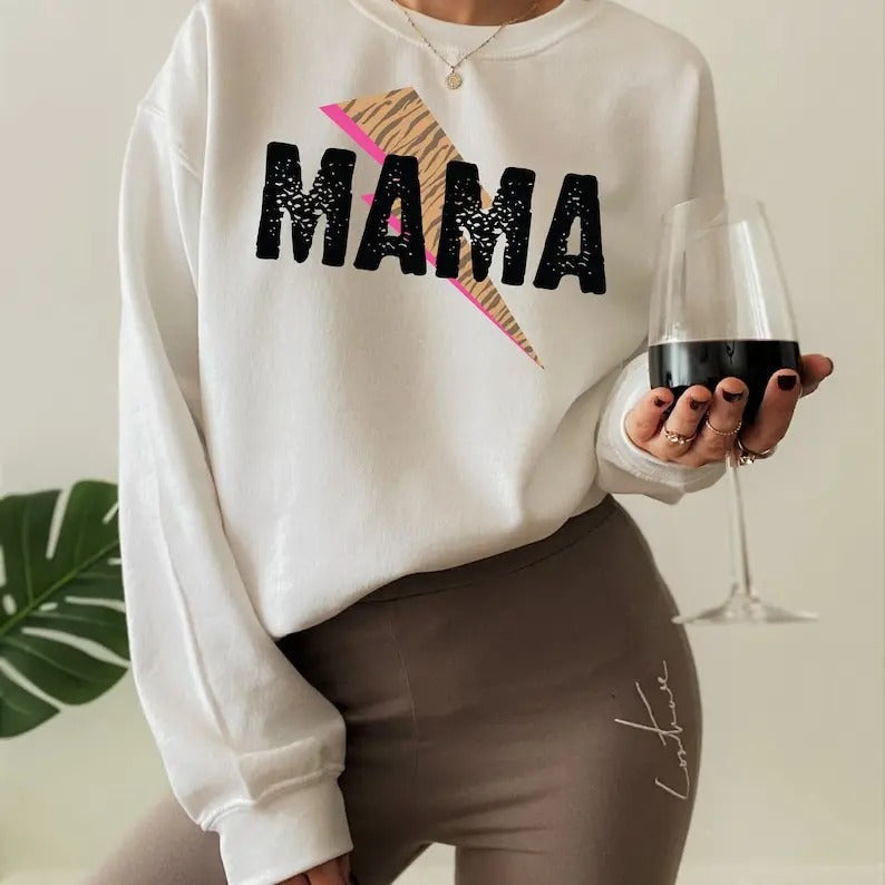 Mama Lightning Bolt Shirt Leopard Mama Cute Daughter Mom'S Pregnancy T-Shirts, Hoodie, Sweatshirt - T-Shirt, Sweatshirt, Hoodie