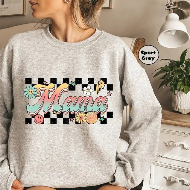 Retro Mama Checkered Mama Colorful Mama Motherhood Clothings Mother Life Happy T-Shirts, Hoodie, Sweatshirt - T-Shirt, Sweatshirt, Hoodie