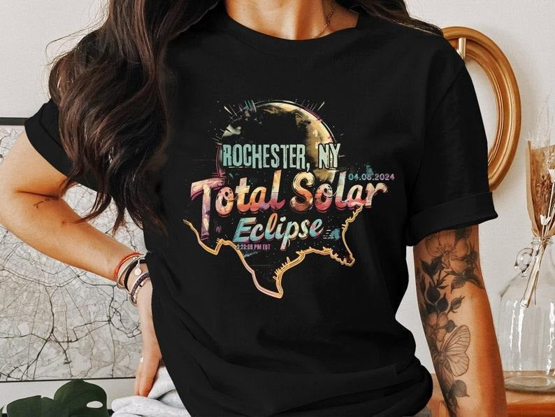 Rochester NY 2024 Total Solar Eclipse Commemorative Unique Eclipse Cotton Shirt Astronomy Enthusiast T-Shirts, Hoodie, Sweatshirt - T-Shirt, Sweatshirt, Hoodie